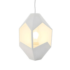 Poster - Geometric Lamp 3d Render, A Modern Lighting Fixture, With Led Illumination. 3d Printed Lamp Detail, Isolated On White. Perfect For Design Projects, Home Decor Presentations.