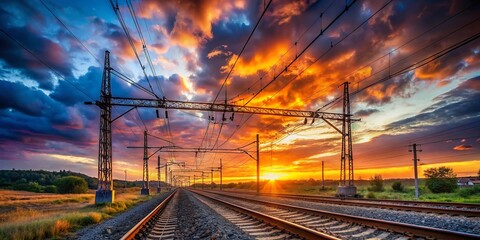 Majestic Train Catenary: Overhead Wires Against a Dramatic Sky