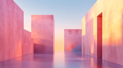 Wall Mural - Pink Sunrise Abstract Architecture.