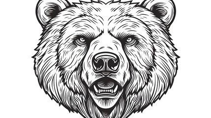 Detailed hand-drawn doodle sketch of a bear face illustration for various design projects
