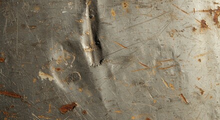Poster - Distressed metal surface with scratches and rust creates an aged texture