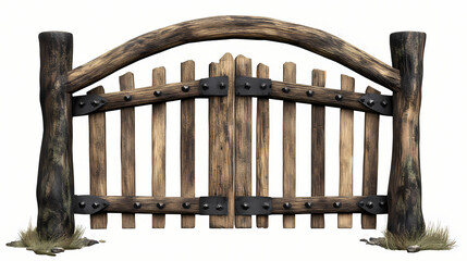 Wall Mural - Rustic wooden log gate die cut png style isolated on white and transparent background. Arcspire Gate. Illustration
