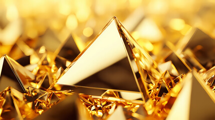 Wall Mural - abstract golden pyramids with light reflections for luxury visual concepts. golden pyramid. illustra