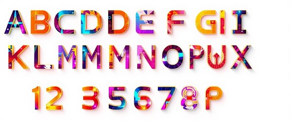 Wall Mural - abstract futuristic alphabet glyphs, upper/lowercase, numbers, symbols; ample negative space, symbol