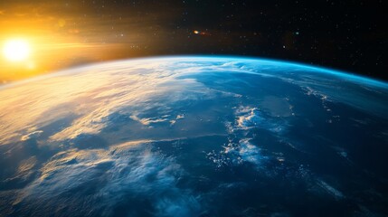 Wall Mural - earth at sunrise outer space view planetary landscape cosmic environment astronomical perspective wo