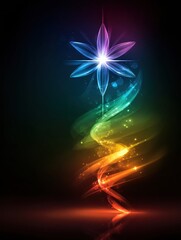Fototapete - Glowing Medical Star Radiates Wellness With a Vibrant Rainbow Trail Enhancing Its Aura in a Dark Background