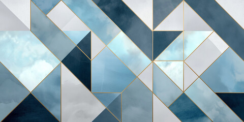 Poster - Geometric abstract art with blue tones