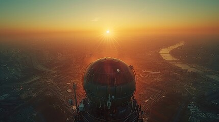 A radar array rotating and scanning sky, searching for signals under bright sun. technology showcases modern communication capabilities. 