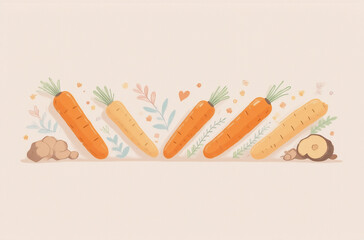 Poster - A cheerful illustration featuring several carrots, arranged as an avatar, with sprigs, hearts, and earthy elements.  It evokes a fresh, healthy, and playful feeling.