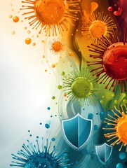 Aufkleber - Visual Representation of a Healthy Immune System With Vibrant Colors and Shield Shapes Illustrating Defense Against Pathogens