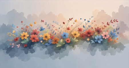 Fototapete - A vibrant floral arrangement blooms amidst a soft, dreamy background. The colorful blossoms dance in the light, hinting at a field of joy and spring.