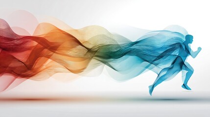 Fototapete - Dynamic Energy Waves Enhance the Motion of a Runner in a Vibrant Abstract Representation of Movement and Vitality