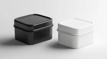 Poster - Two square boxes, one black, one white, on a white background.