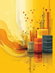 Poster - Stylized Barrels and Oil Graphs Create a Vivid Abstract Background Representing Energy Market Dynamics and Fluctuations
