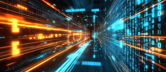 Abstract visualization of digital flow: binary data transmission futuristic concept