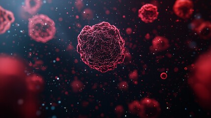 Sticker - microscopic view of virus cells red blood cells and particles in motion