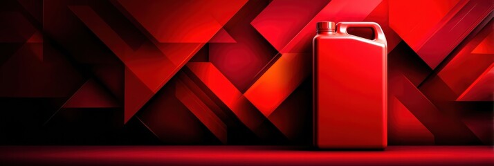Aufkleber - Bright Red Jerrycan Standing Prominently Against a Vibrant Abstract Geometric Background Filled With Contrasting Shapes and Colors