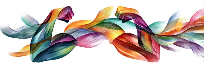 Aufkleber - Muscle Form Created With Vibrant Rainbow Ribbons Representing Strength and Wellness in Abstract Art