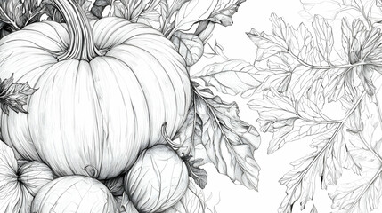 Wall Mural - autumn harvest pumpkins and fall leaves close-up, white background. ideal for seasonal cards, recipe