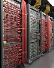 Aufkleber - Complex computer hardware with many cables in a server room configuration for data centers