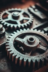 Poster - Close up of rusted gear wheels intricate machinery industrial component precision engineering