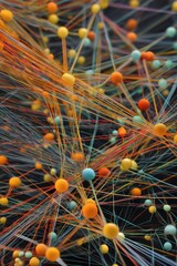 Poster - Abstract network connecting vibrant spheres symbolizing complex data visualization and innovative tech futuristic background