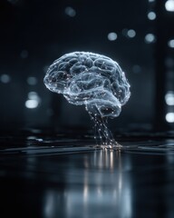 Aufkleber - Abstract Glowing Brain Intelligence Concept with Neural Network Connection on a Dark Reflected Surface