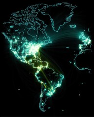 Aufkleber - Digital Connectivity World Map Illuminated Nodes Depicting Global Network Ties Data Visualization