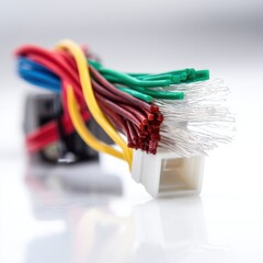 Aufkleber - Vibrant Wires Intertwined with White Connector Electronic Component Close up on White Background Technical