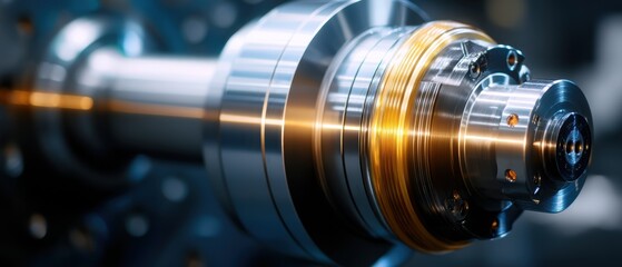 Poster - Close Up of Metal Lathe Component with Gold Highlights Industrial Precision and Engineering