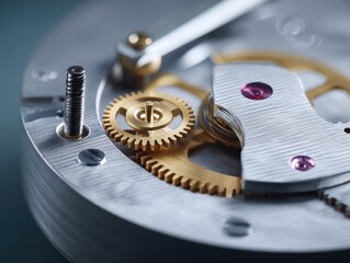 Poster - Captivating macro shot showcasing intricate watch mechanism artistry detailed gears and precision components