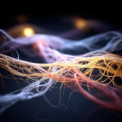 Poster - Abstract rendering of flowing luminous strings against dark backdrop capturing ethereal elegance and depth