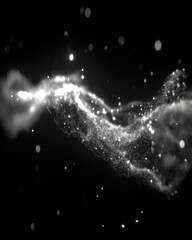 Poster - Ethereal luminous cloud in a dark backdrop with twinkling sparkles and bokeh effect creating cosmic dust