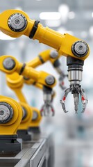 Aufkleber - Precision Yellow Robot Arms Working in Automated Modern Factory Environment Cutting Edge Automation