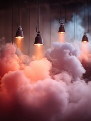 Poster - Industrial Pendant Lights Illuminating Colorful Clouds in a Dramatic and Atmospheric Display