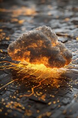 Fototapete - Glowing Digital Cloud Network on Circuit Board Technology Connecting Future Data Storage and Cyber Security
