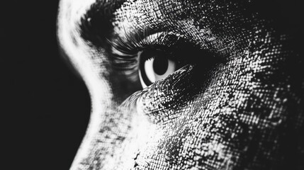 Leinwandbilder - Close-up monochrome shot of a woman's eye, textured skin.
