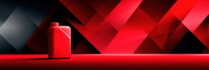 Aufkleber - Bright Red Jerrycan Standing Against an Abstract Geometric Background With Bold Shapes and Smooth Gradients Creating a Striking Visual Effect