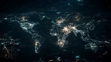 Poster - Night view of Earth from space, showing city lights outlining continents.