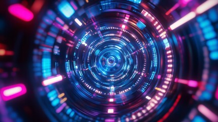 Poster - Abstract colorful glowing circular tunnel.