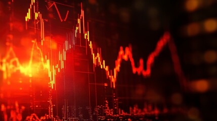 Leinwandbilder - Red financial graph showing market downturn, crisis, and volatility.