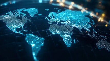Aufkleber - Glowing digital world map with continents and grid.