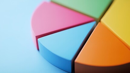 Leinwandbilder - Colorful 3D pie chart on blue background; data, statistics, analytics, 