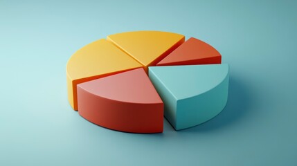 Leinwandbilder - 3D pastel pie chart with five segments on light blue background.