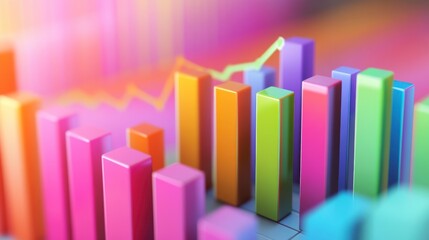 Fototapete - Colorful 3D bar chart graph showing upward trend, growth, and success.