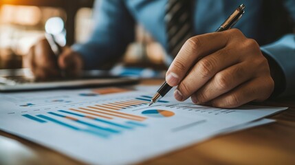 Aufkleber - Close-up of a businessman analyzing financial data using charts and graphs.