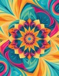 © best image tools - A vibrant, multi-hued flower with intricate swirls of pink, blue, and yellow petals, radiating a sense of joy and beauty, set against a soft, blurred green background.
