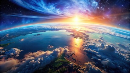 Wall Mural - a breathtaking sunrise over a coastal landscape, viewed from above the clouds, showing the majesty o