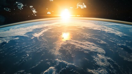 Wall Mural - sunrise over earth planetary view nature scene outer space high angle cosmic wonder