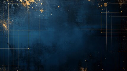 Poster - Abstract navy blue grunge background with gold grid overlay and texture.